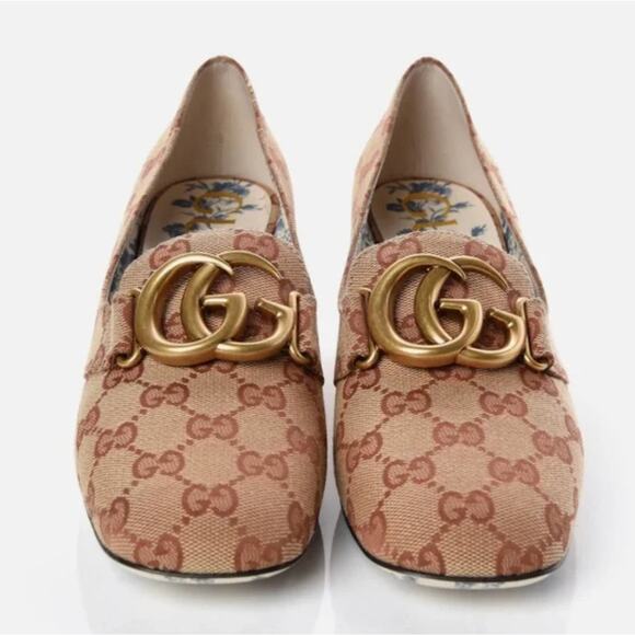 Gucci Monogram GG Victoire Loafer Pump Beige Ruggine Block Heel Size 37 US 7 - Picture 6 of 16